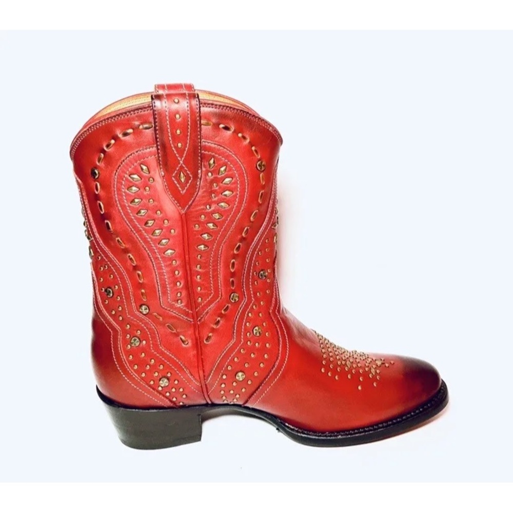 FRYE KELSEA STUD SHORT Bootie HOT WHISKY RED BOOT Wester Women’s Size 7 $598 - Picture 5 of 9